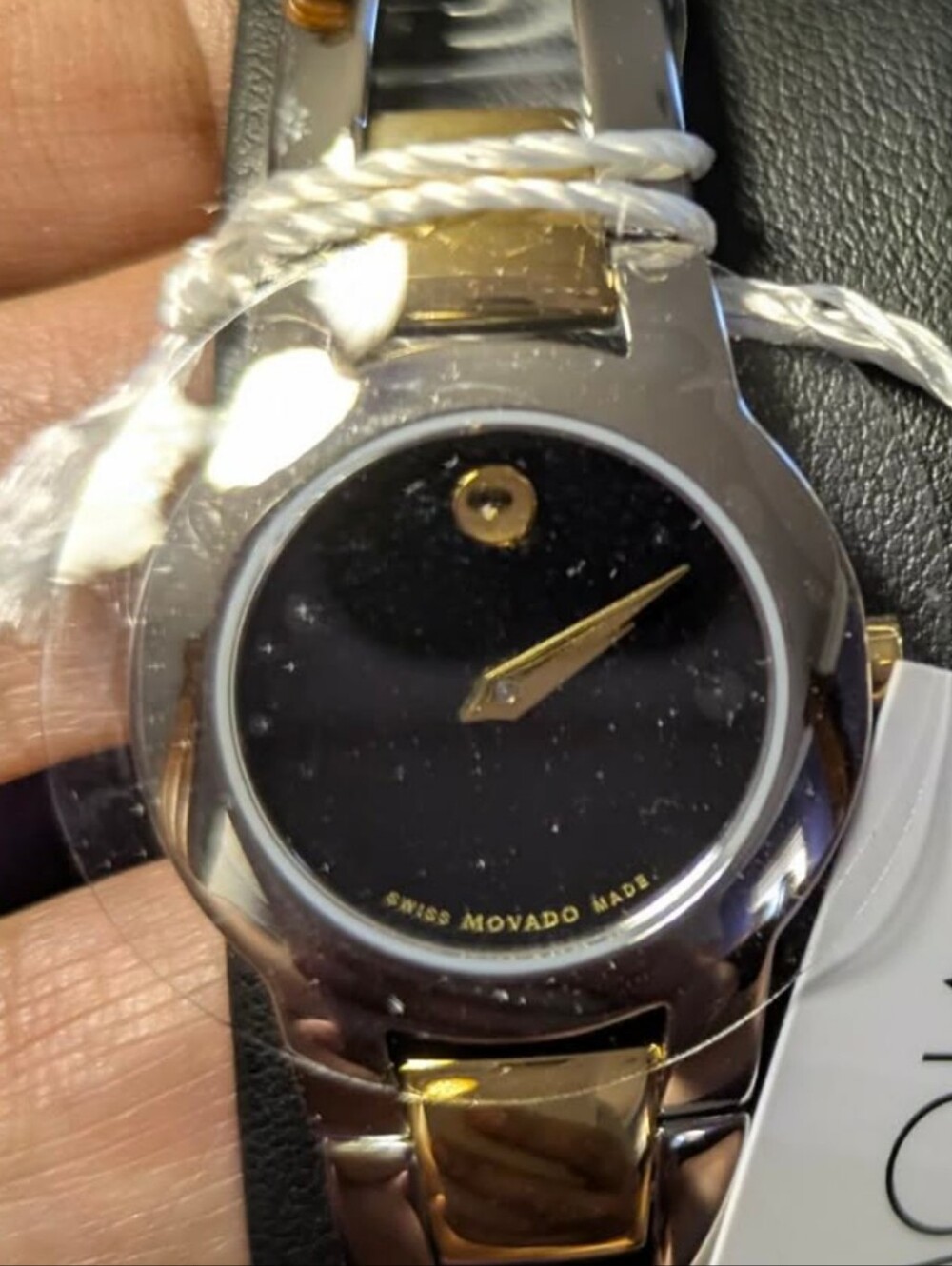 NWT Movado Amarosa Black Dial Two-Tone Stainless Steel and Gold Watch,
